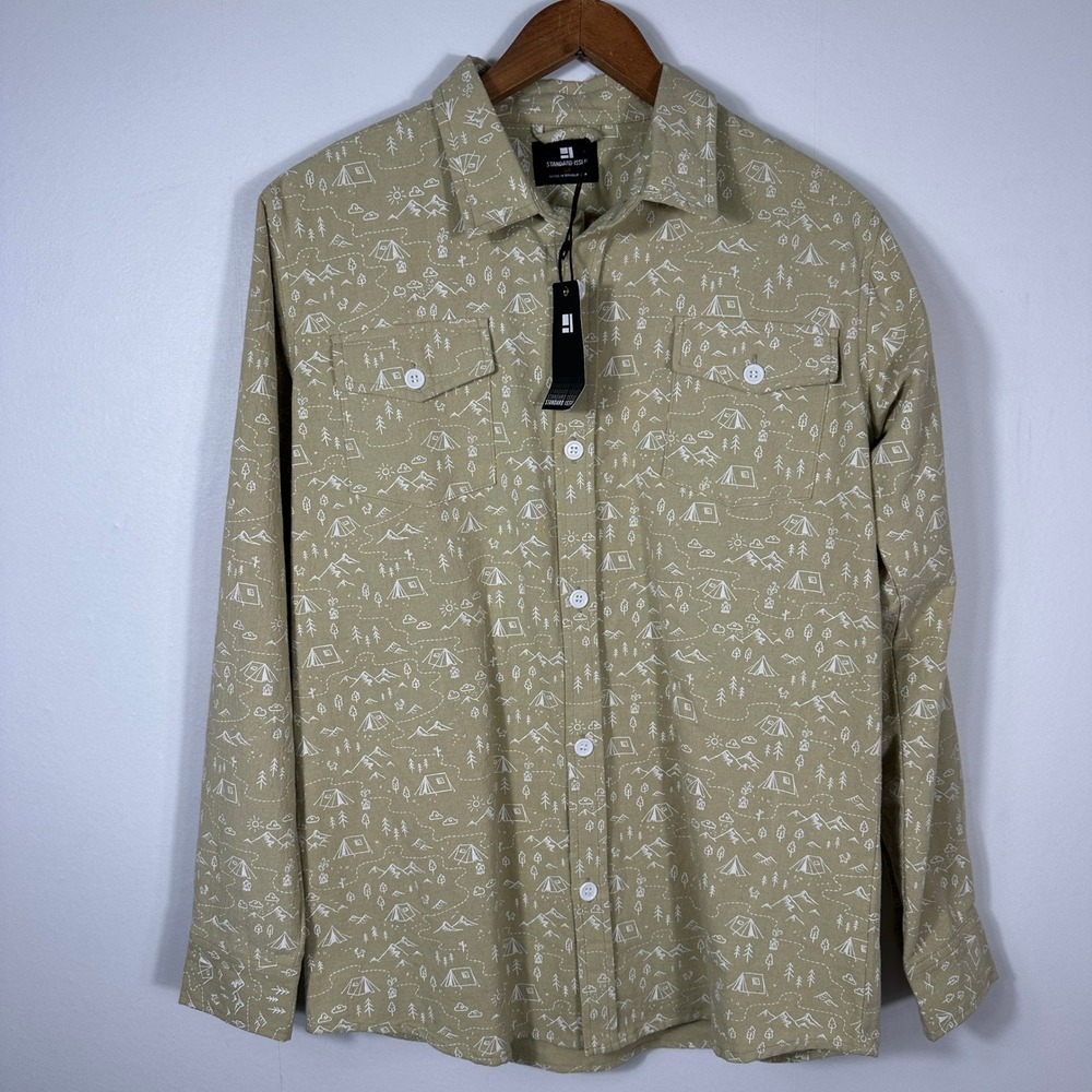 Standard‎ Issue Flannel Shirt Mens Medium Tan New Camping Print BXWT564